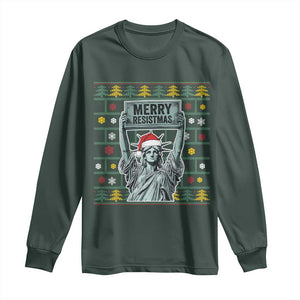 Funny Liberty Statue Ugly Sweater Gift Long Sleeve Shirt Merry Resistmas - Print Your Wear