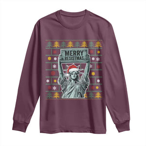 Funny Liberty Statue Ugly Sweater Gift Long Sleeve Shirt Merry Resistmas - Print Your Wear