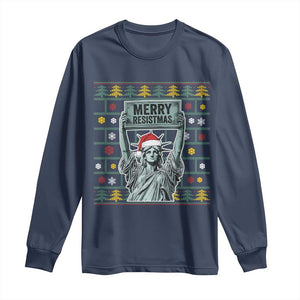 Funny Liberty Statue Ugly Sweater Gift Long Sleeve Shirt Merry Resistmas TS12 Navy Print Your Wear