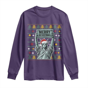 Funny Liberty Statue Ugly Sweater Gift Long Sleeve Shirt Merry Resistmas - Print Your Wear