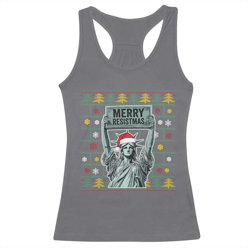Funny Liberty Statue Ugly Sweater Gift Racerback Tank Top Merry Resistmas TS12 Charcoal Print Your Wear