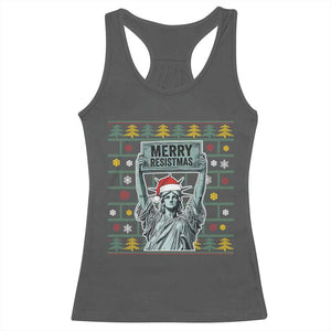 Funny Liberty Statue Ugly Sweater Gift Racerback Tank Top Merry Resistmas TS12 Dark Heather Print Your Wear