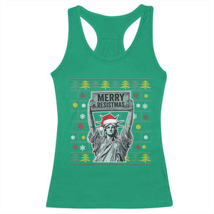 Funny Liberty Statue Ugly Sweater Gift Racerback Tank Top Merry Resistmas - Print Your Wear