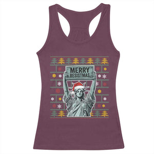 Funny Liberty Statue Ugly Sweater Gift Racerback Tank Top Merry Resistmas - Print Your Wear