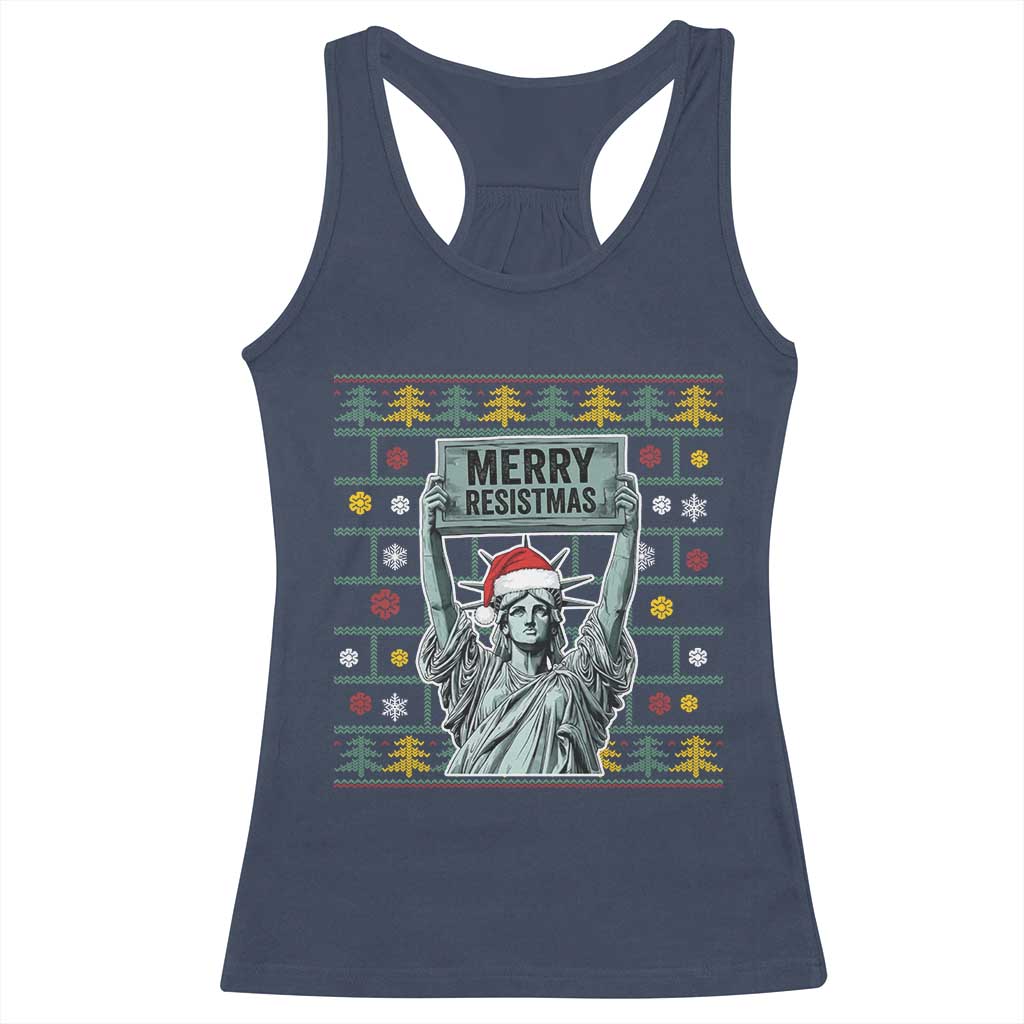 Funny Liberty Statue Ugly Sweater Gift Racerback Tank Top Merry Resistmas TS12 Navy Print Your Wear