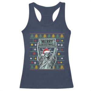 Funny Liberty Statue Ugly Sweater Gift Racerback Tank Top Merry Resistmas TS12 Navy Print Your Wear