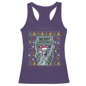 Funny Liberty Statue Ugly Sweater Gift Racerback Tank Top Merry Resistmas - Print Your Wear