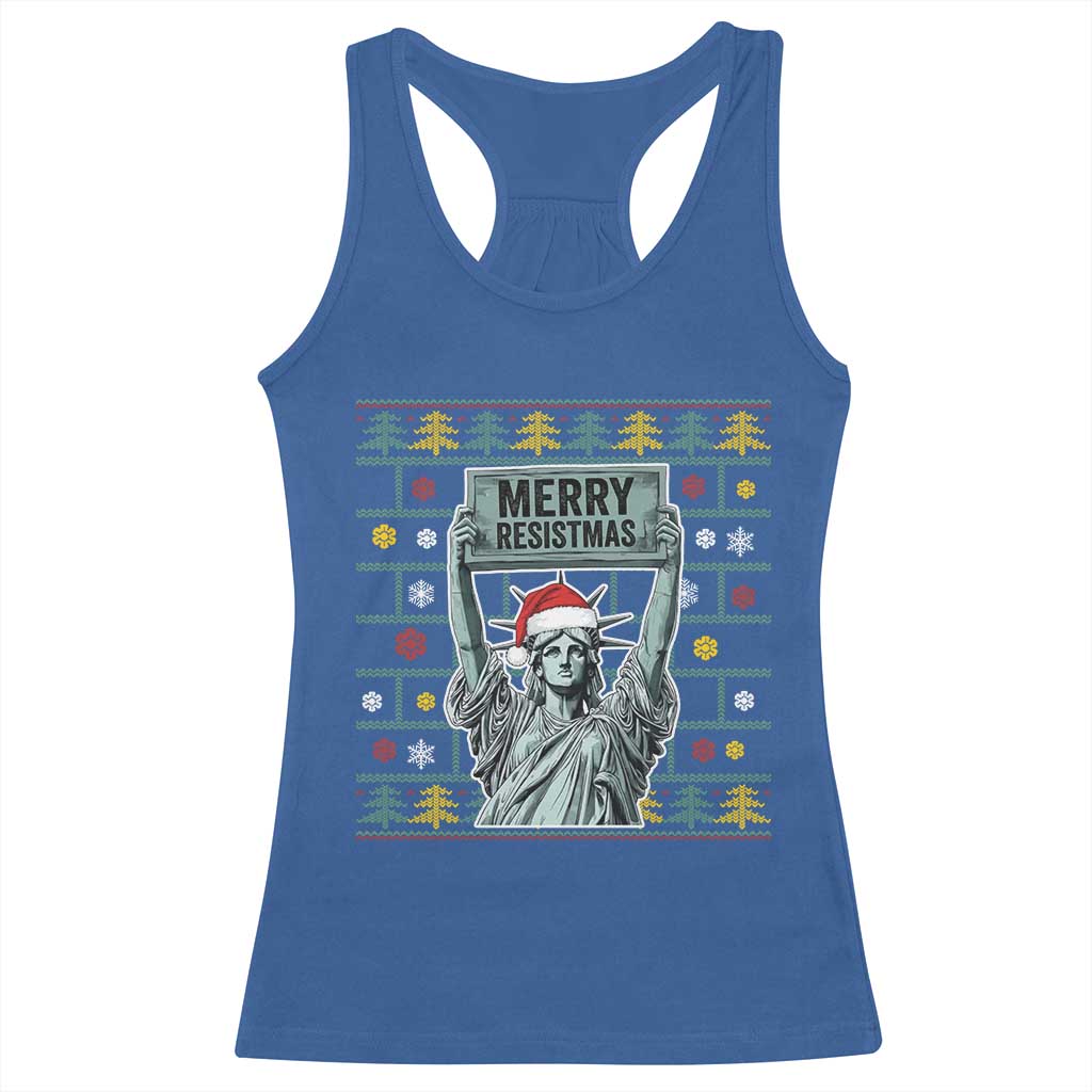 Funny Liberty Statue Ugly Sweater Gift Racerback Tank Top Merry Resistmas TS12 Royal Blue Print Your Wear