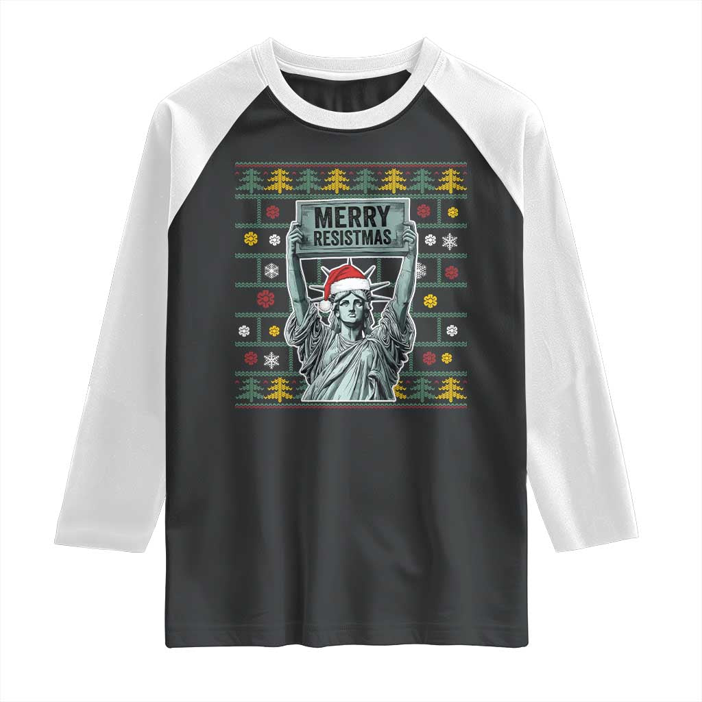 Funny Liberty Statue Ugly Sweater Gift Raglan Shirt Merry Resistmas TS12 Black White Print Your Wear