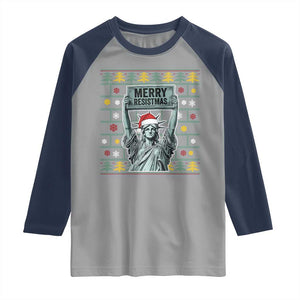 Funny Liberty Statue Ugly Sweater Gift Raglan Shirt Merry Resistmas TS12 Sport Gray Navy Print Your Wear