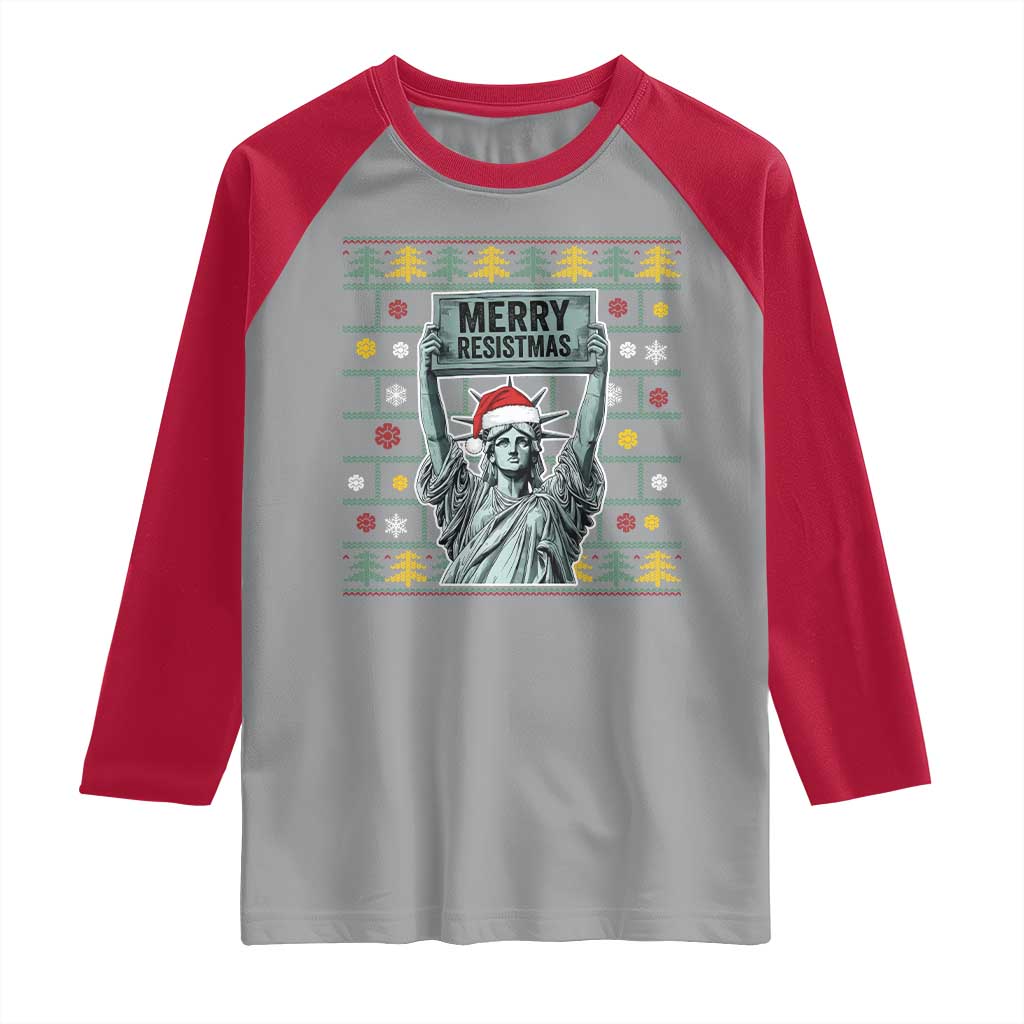 Funny Liberty Statue Ugly Sweater Gift Raglan Shirt Merry Resistmas TS12 Sport Gray Red Print Your Wear