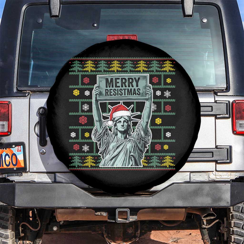 Funny Liberty Statue Ugly Sweater Gift Spare Tire Cover Merry Resistmas TS12 No hole Black Print Your Wear