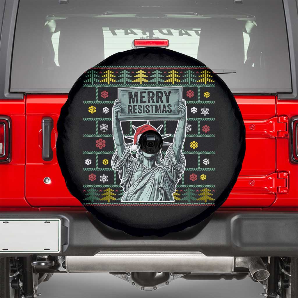 Funny Liberty Statue Ugly Sweater Gift Spare Tire Cover Merry Resistmas TS12 Black Print Your Wear