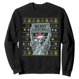 Funny Liberty Statue Ugly Sweater Gift Sweatshirt Merry Resistmas - Print Your Wear