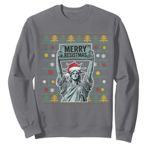 Funny Liberty Statue Ugly Sweater Gift Sweatshirt Merry Resistmas - Print Your Wear