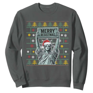Funny Liberty Statue Ugly Sweater Gift Sweatshirt Merry Resistmas - Print Your Wear