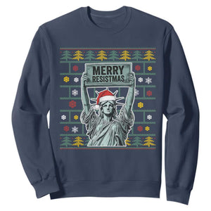 Funny Liberty Statue Ugly Sweater Gift Sweatshirt Merry Resistmas - Print Your Wear