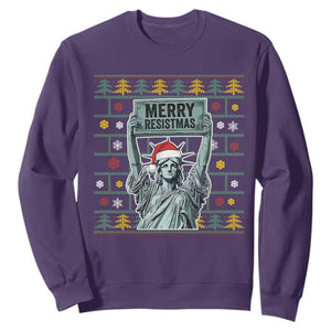 Funny Liberty Statue Ugly Sweater Gift Sweatshirt Merry Resistmas - Print Your Wear