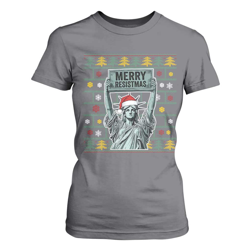 Funny Liberty Statue Ugly Sweater Gift T Shirt For Women Merry Resistmas TS12 Charcoal Print Your Wear