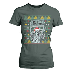 Funny Liberty Statue Ugly Sweater Gift T Shirt For Women Merry Resistmas TS12 Dark Forest Green Print Your Wear
