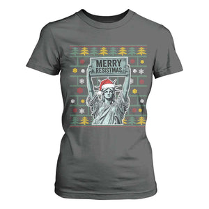 Funny Liberty Statue Ugly Sweater Gift T Shirt For Women Merry Resistmas TS12 Dark Heather Print Your Wear