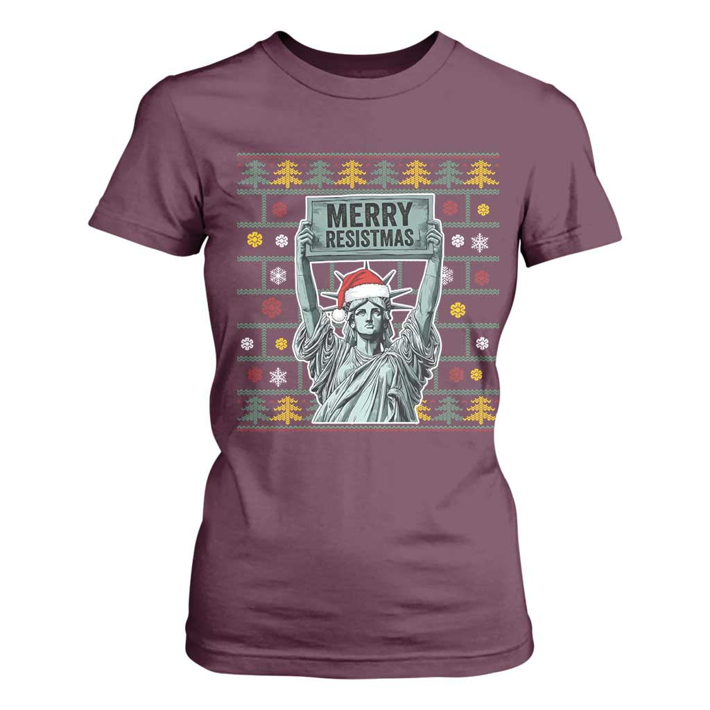 Funny Liberty Statue Ugly Sweater Gift T Shirt For Women Merry Resistmas TS12 Maroon Print Your Wear