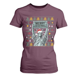 Funny Liberty Statue Ugly Sweater Gift T Shirt For Women Merry Resistmas TS12 Maroon Print Your Wear