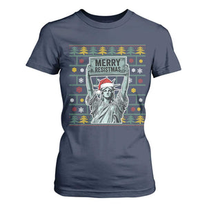 Funny Liberty Statue Ugly Sweater Gift T Shirt For Women Merry Resistmas TS12 Navy Print Your Wear