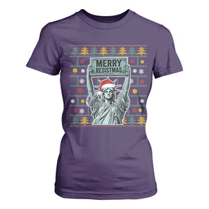 Funny Liberty Statue Ugly Sweater Gift T Shirt For Women Merry Resistmas TS12 Purple Print Your Wear