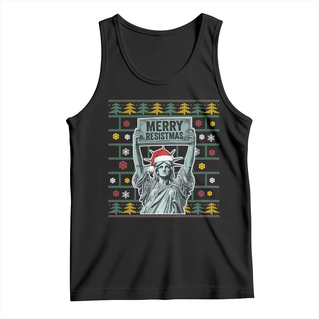 Funny Liberty Statue Ugly Sweater Gift Tank Top Merry Resistmas TS12 Black Print Your Wear