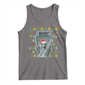 Funny Liberty Statue Ugly Sweater Gift Tank Top Merry Resistmas TS12 Deep Heather Print Your Wear