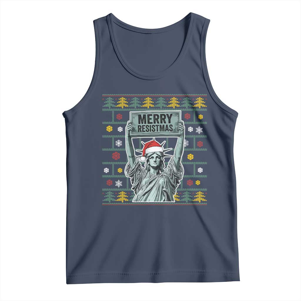 Funny Liberty Statue Ugly Sweater Gift Tank Top Merry Resistmas TS12 Navy Print Your Wear