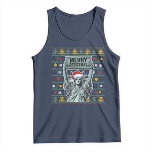 Funny Liberty Statue Ugly Sweater Gift Tank Top Merry Resistmas TS12 Navy Print Your Wear