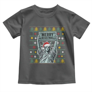 Funny Liberty Statue Ugly Sweater Gift Toddler T Shirt Merry Resistmas TS12 Dark Heather Print Your Wear