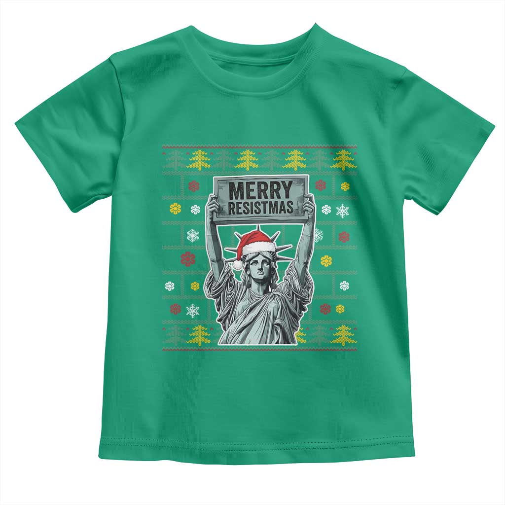 Funny Liberty Statue Ugly Sweater Gift Toddler T Shirt Merry Resistmas TS12 Irish Green Print Your Wear