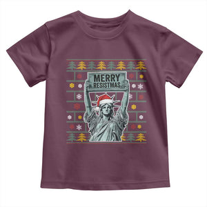Funny Liberty Statue Ugly Sweater Gift Toddler T Shirt Merry Resistmas TS12 Maroon Print Your Wear