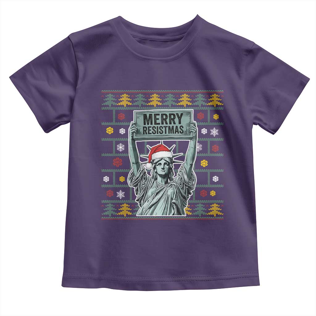 Funny Liberty Statue Ugly Sweater Gift Toddler T Shirt Merry Resistmas TS12 Purple Print Your Wear