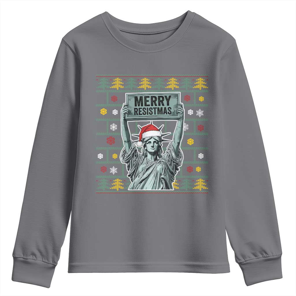 Funny Liberty Statue Ugly Sweater Gift Youth Sweatshirt Merry Resistmas TS12 Charcoal Print Your Wear