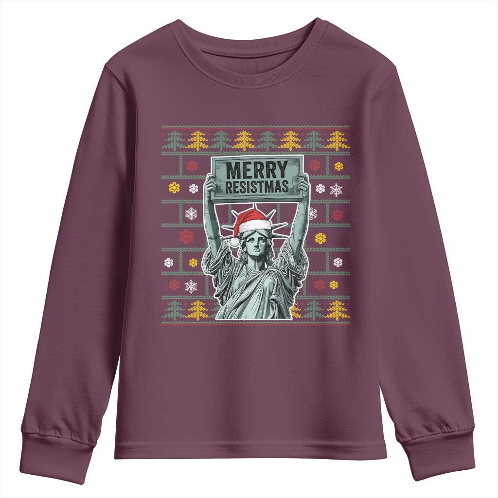 Funny Liberty Statue Ugly Sweater Gift Youth Sweatshirt Merry Resistmas TS12 Maroon Print Your Wear