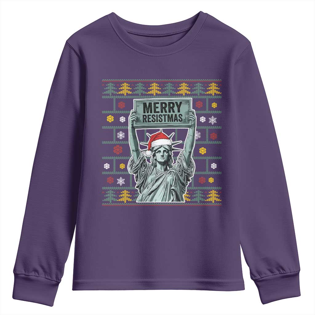 Funny Liberty Statue Ugly Sweater Gift Youth Sweatshirt Merry Resistmas TS12 Purple Print Your Wear