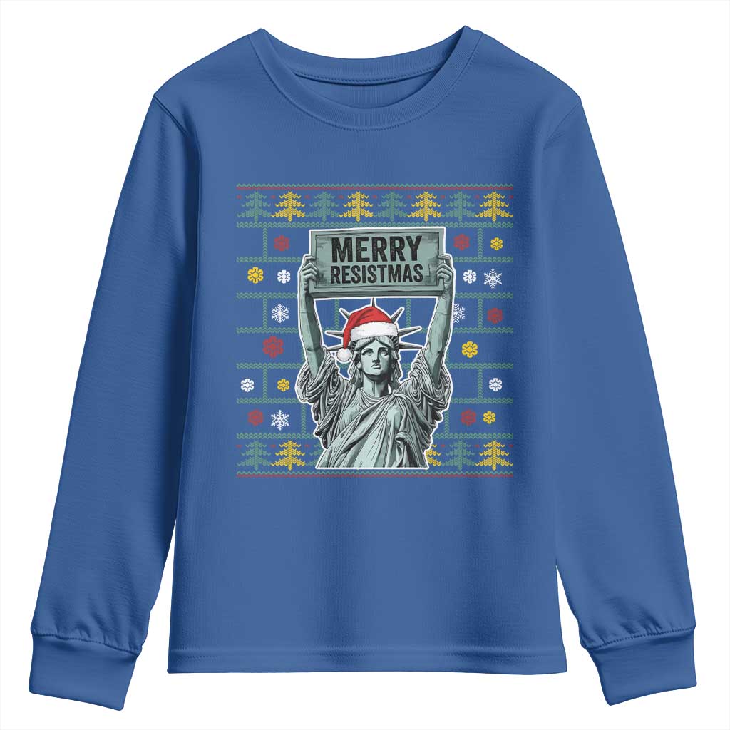 Funny Liberty Statue Ugly Sweater Gift Youth Sweatshirt Merry Resistmas TS12 Royal Blue Print Your Wear