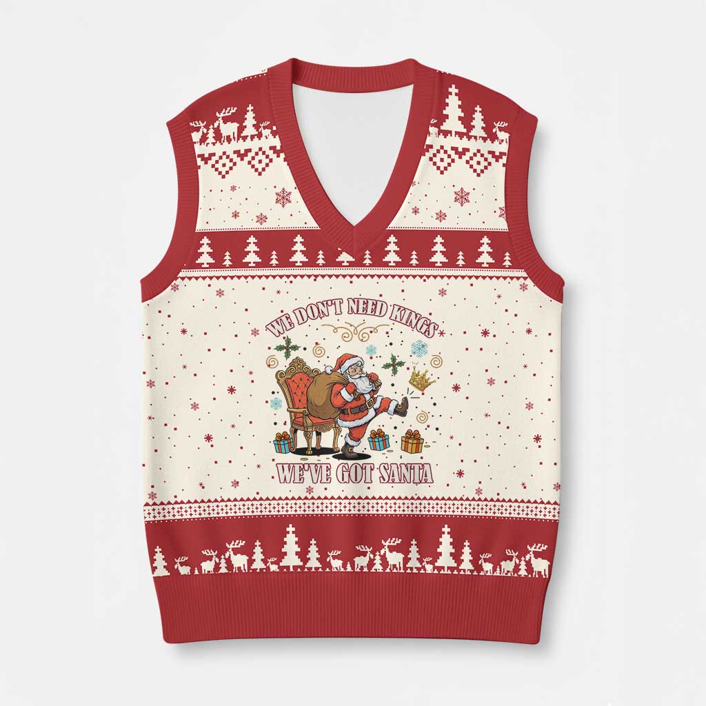 No Kings Only Santa V-Neck Knit Sweater Vest Funny Xmas Parody Gift - Print Your Wear