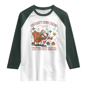 No Kings Only Santa Raglan Shirt Funny Christmas Parody Gift TS12 White Dark Forest Green Print Your Wear