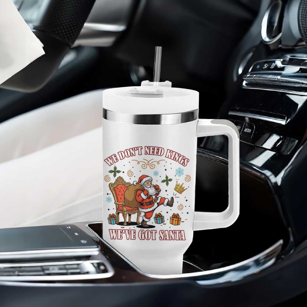No Kings Only Santa Tumbler With Handle Funny Christmas Parody Gift - Print Your Wear