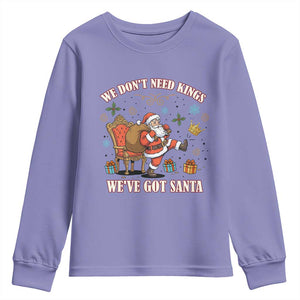 No Kings Only Santa Youth Sweatshirt Funny Christmas Parody Gift TS12 Violet Print Your Wear