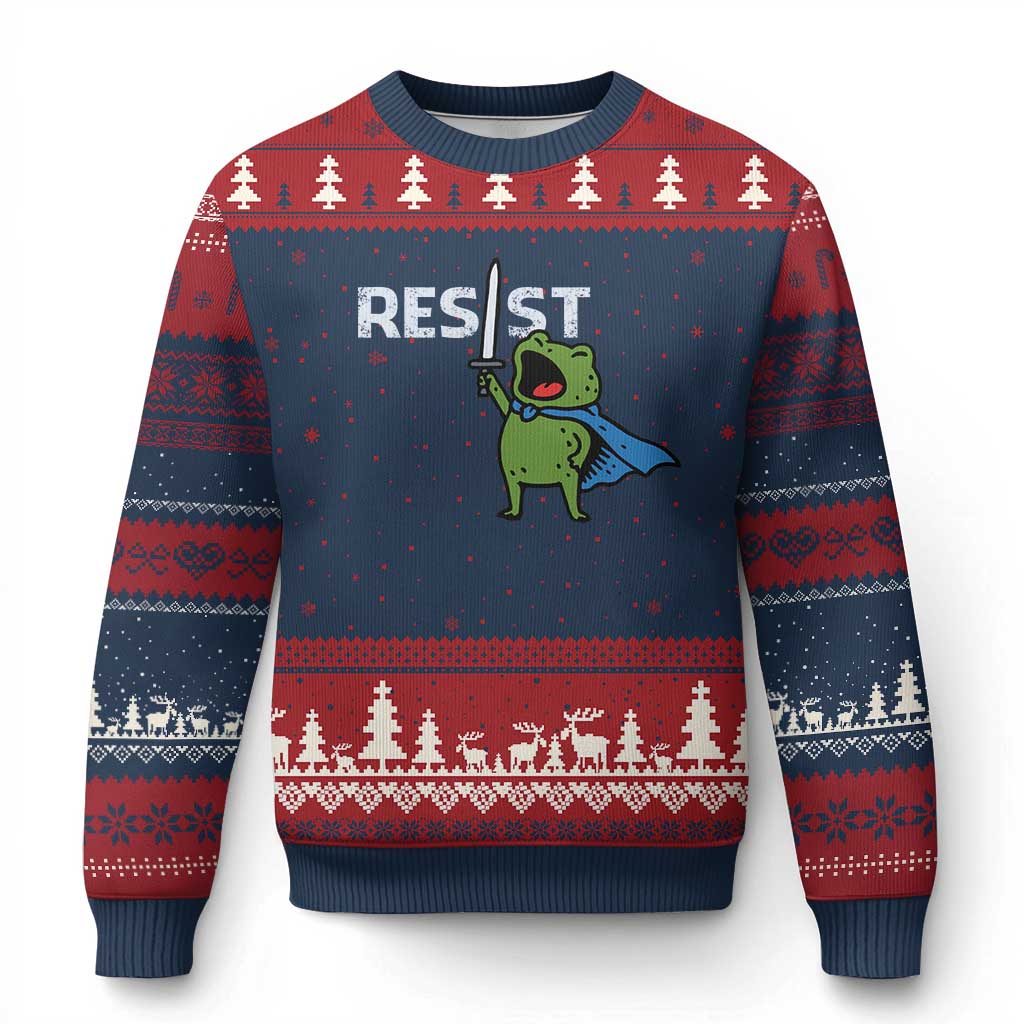 Resist Frog Warrior Ugly Christmas Sweater Funny Rebel Meme Gift TS12 Navy Red Print Your Wear