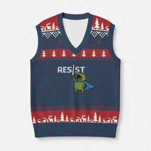 Resist Frog Warrior V-Neck Knit Sweater Vest Funny Rebel Meme Gift - Print Your Wear