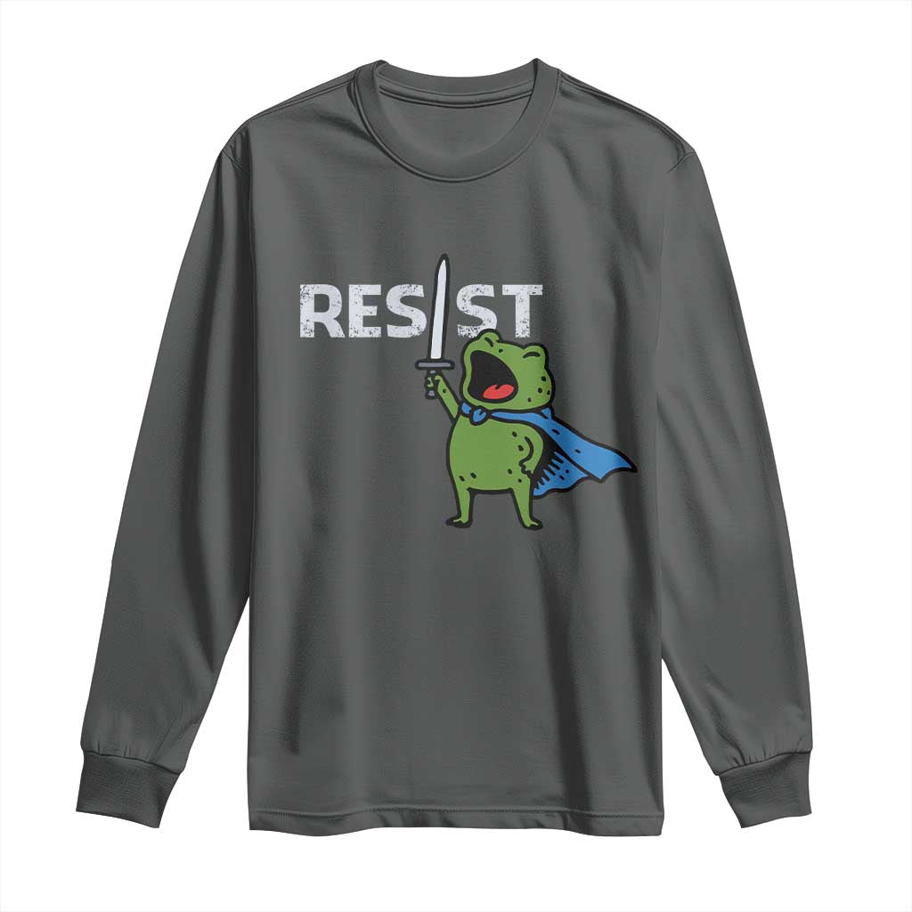 Resist Frog Warrior Long Sleeve Shirt Funny Rebel Meme Gift TS12 Dark Heather Print Your Wear