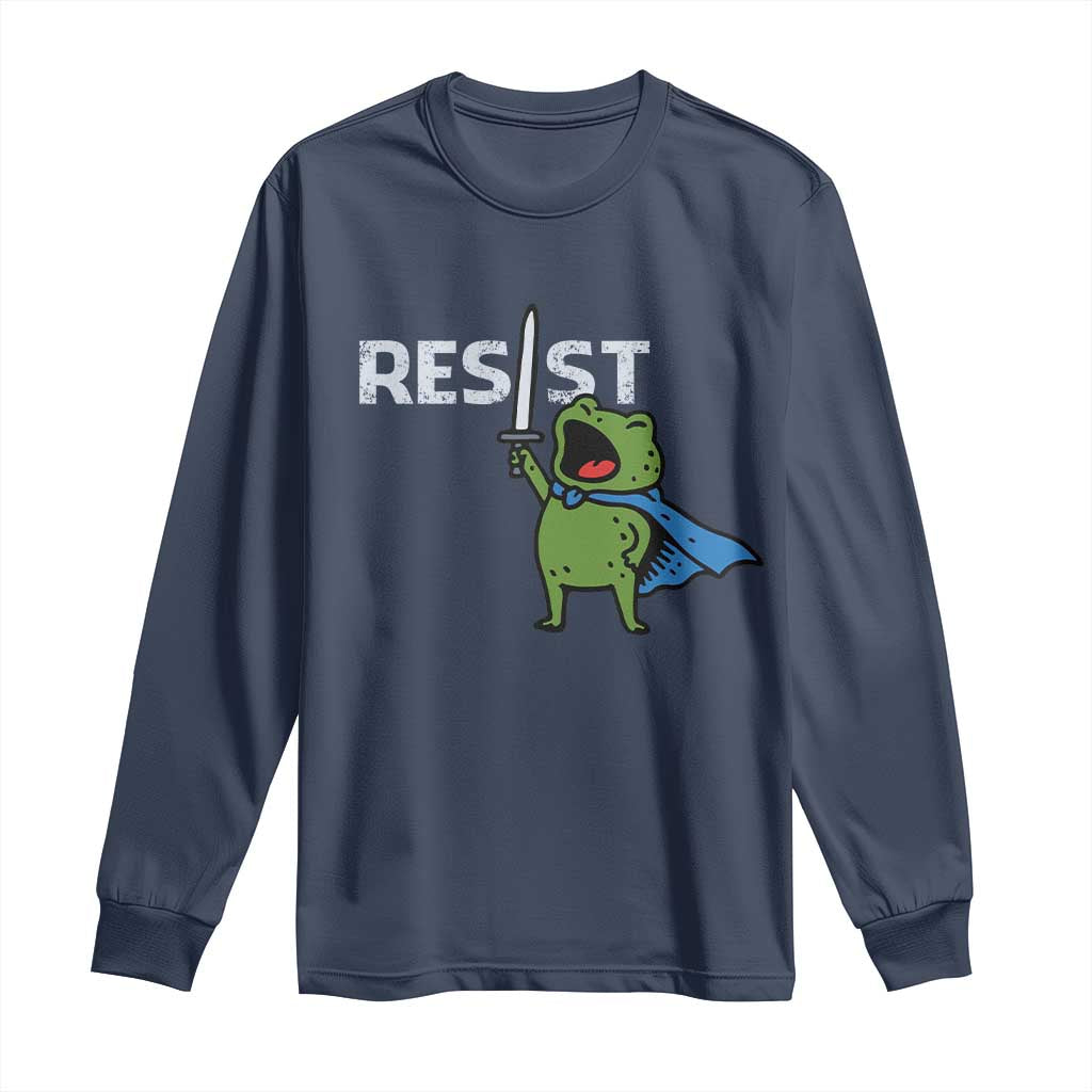 Resist Frog Warrior Long Sleeve Shirt Funny Rebel Meme Gift TS12 Navy Print Your Wear