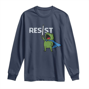 Resist Frog Warrior Long Sleeve Shirt Funny Rebel Meme Gift TS12 Navy Print Your Wear